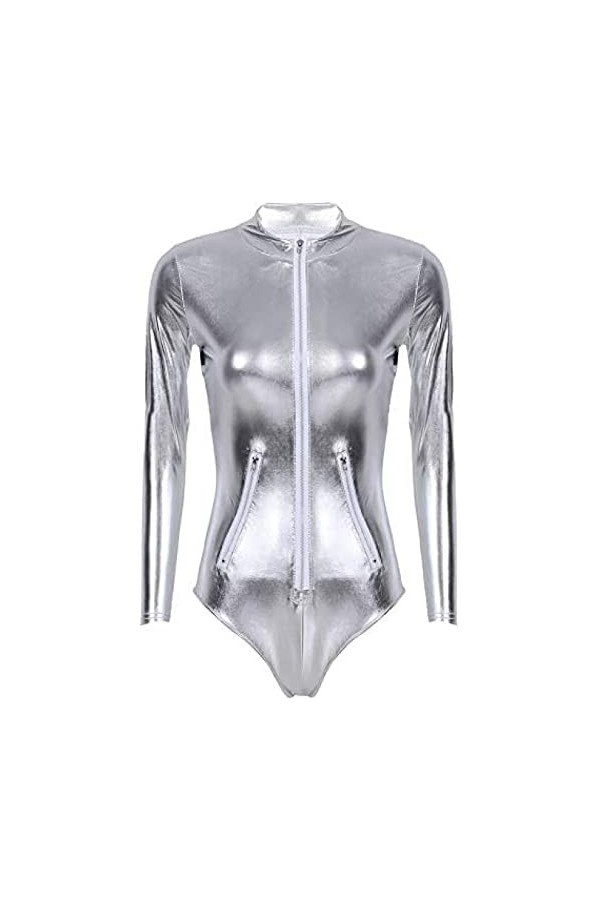 Body En Cuir Verni Pour Femme Pole Dance Performance Sexy Wetlook Lingerie Shiny Clubwear,Noir,XX-Grand