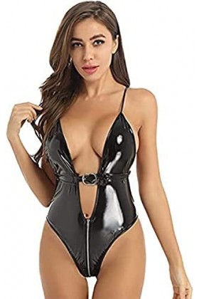 Catsuit En Cuir Verni Pour Femme Costume De Performance Wetlook Clubwear Brillant Et Sexy,Noir,Grand