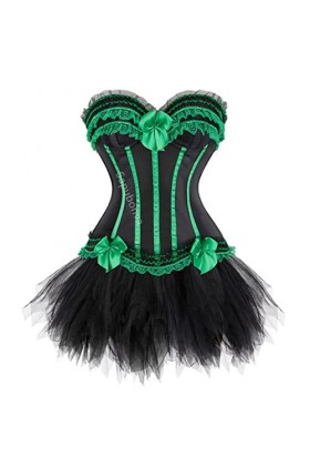 SARGE Corset Robe Bustier Jupe Tutu Set Rayures Dentelle Up Gothique Victorien Lolita Vintage Sexy Exotique Burlesque Korsett