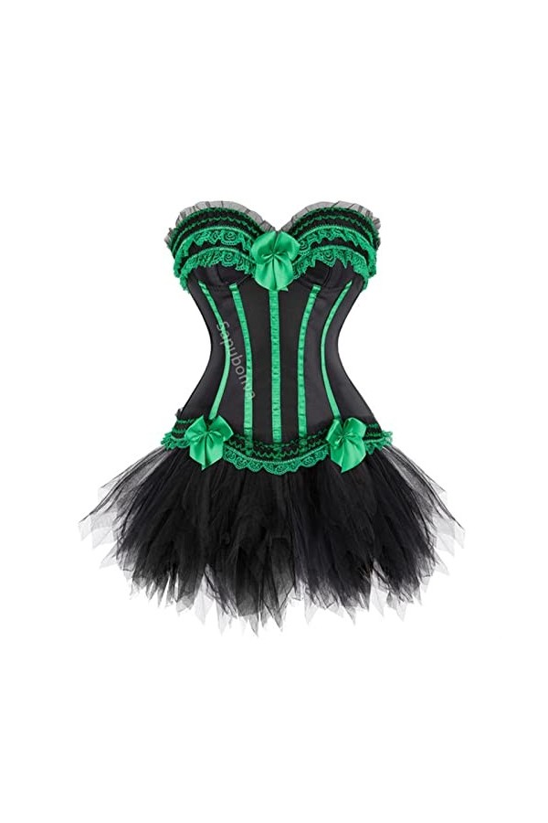 SARGE Corset Robe Bustier Jupe Tutu Set Rayures Dentelle Up Gothique Victorien Lolita Vintage Sexy Exotique Burlesque Korsett