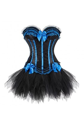 SARGE Corset Robe Bustier Jupe Tutu Set Rayures Dentelle Up Gothique Victorien Lolita Vintage Sexy Exotique Burlesque Korsett
