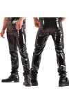 TGHYAGK Hommes Sexy Le Noir Cuir Verni Long Pantalon en Cuir Boîte De Nuit Bar DS Organiser Déguisements,Noir,XL