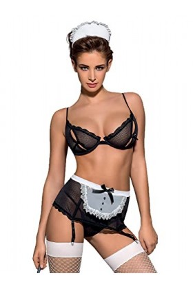 Obsessive Costume décolier avec haut, mini jupe avec ceinture, deux bandeaux, bas et string dans une jolie boîte cadeau, Noi