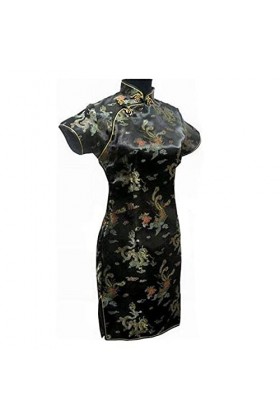 ZZSRJ Cheongsam élégant Robe Chinoise Sexy Sexy splue Plus Color : Lack Blue, Taille : XL 