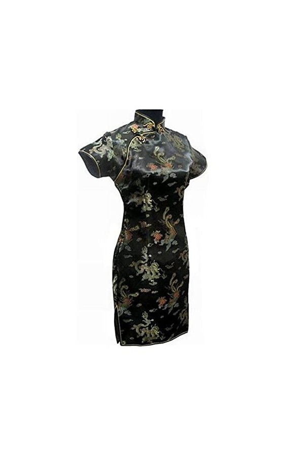 ZZSRJ Cheongsam élégant Robe Chinoise Sexy Sexy splue Plus Color : Lack Blue, Taille : XL 