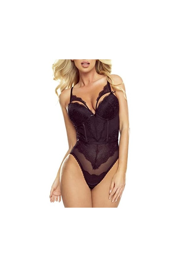 Provocative Dessous Glamour Body en dentelle et maille, Noir , L-XL