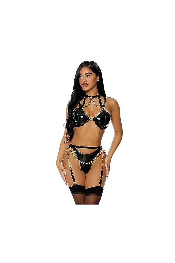 Forplay Link to Me Ensemble de Lingerie pour Femme Noir Taille L