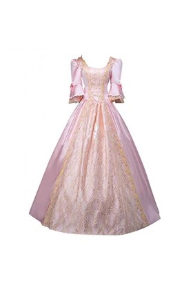 YSYOkow - Robe gothique vintage Steampunk Retro Court Princesse Robe à demi-manches Medieval Renaissance Cosplay Maxi Dresses