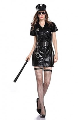 LGQ Dames PVC Wetlook Uniforme Halloween Party Cool Cos en Cuir Verni Jeu Performance Costume Discothèque Stade KTV Costume,X