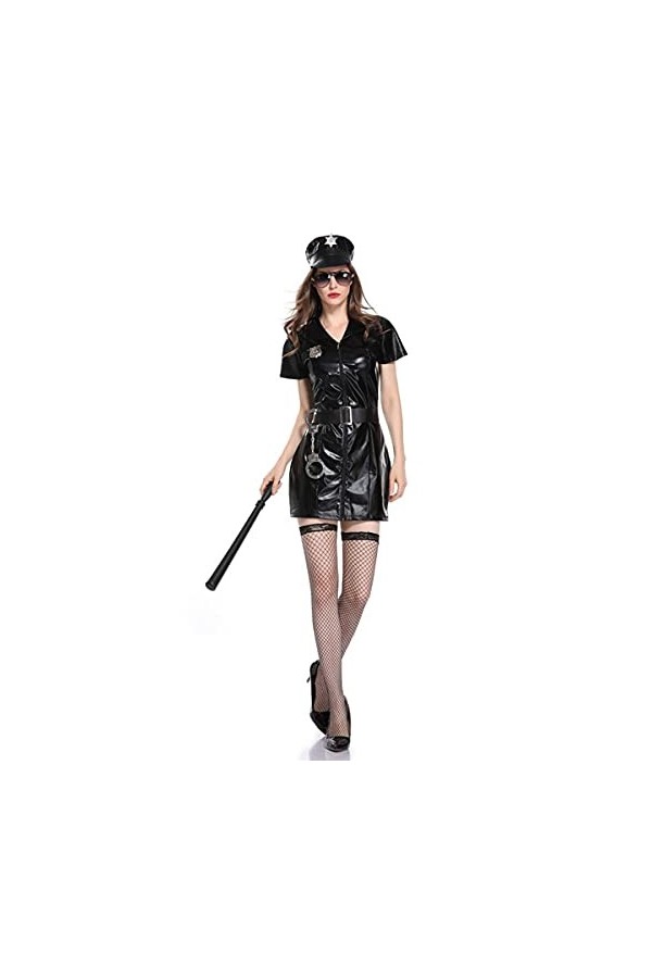 LGQ Dames PVC Wetlook Uniforme Halloween Party Cool Cos en Cuir Verni Jeu Performance Costume Discothèque Stade KTV Costume,X
