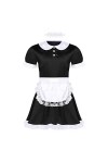 GWSFQ Lingerie Sexy Mens Maid Dress Uniforme Sexy Cosplay Costume Robe À Manches Courtes Satin Cosplay Robe Tablier-Noir_L