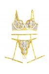 Floerns Ensemble de lingerie pour femme avec bracelet - jaune - Large