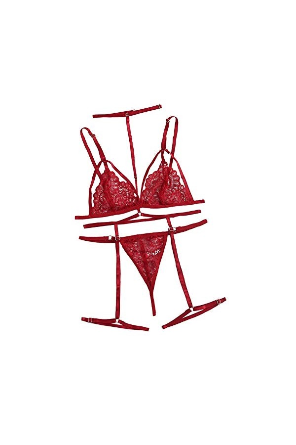 Floerns Ensemble de lingerie pour femme avec bracelet - jaune - Large