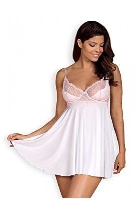 Obsessive Femme Chemise De Nuit Nuisette Sexy Girlly Babydoll, Blanc,XXL