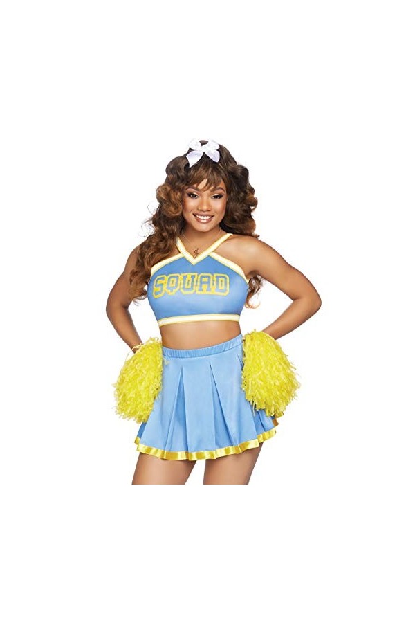 Leg Avenue Cheer Squad Cutie Adult Sized Costumes, Bleu Jaune, XS Femme