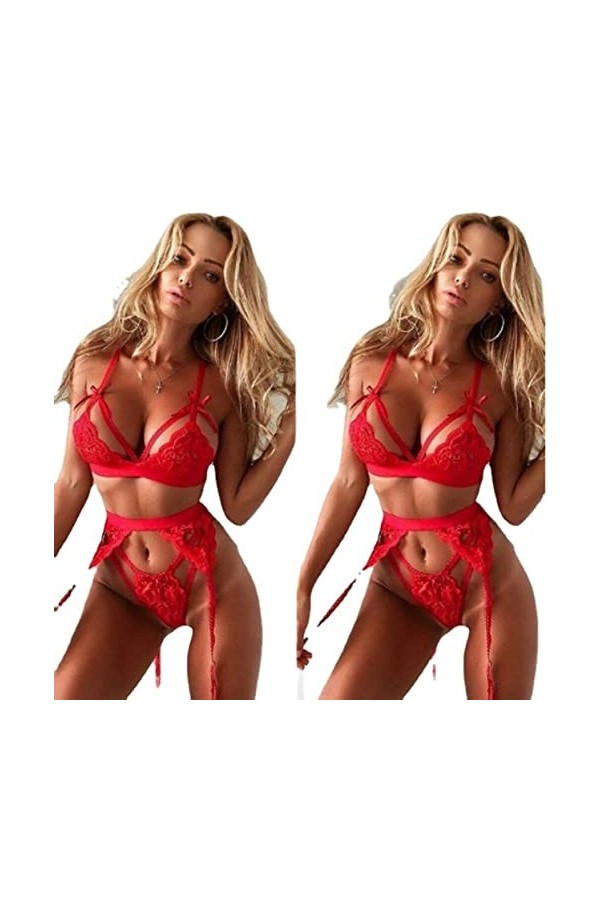 Femme pour Lingerie Sexy&nbsp;&nbsp;Grande Taille Sexy V Profond Fesses Lingerie Sexe Ouvert Chaussettes Trois pièces