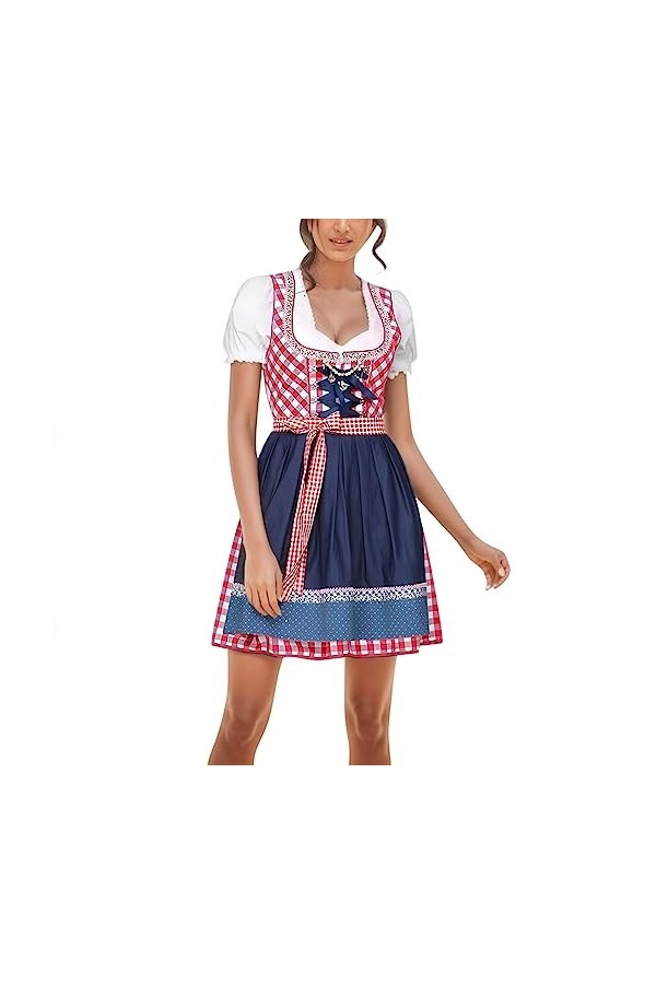 Robe de soubrette allemande à carreaux en denim pour femme - Costume de soubrette vintage - Costume de soubrette allemand