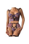 Plus Grande tailleLingerie érotique assemblée chaîne métallique Sexy Ensemble Quatre pièces, Violet, L