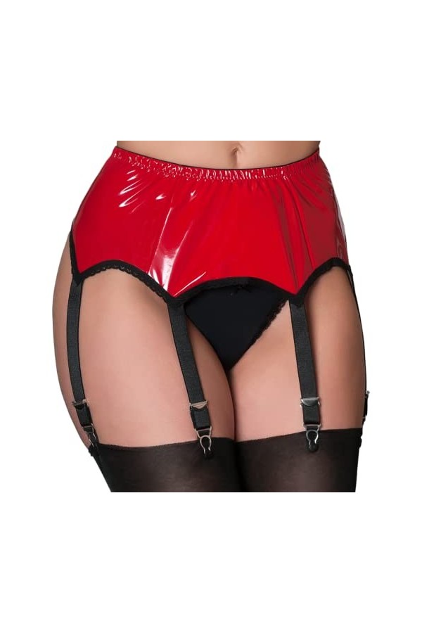 Nylon Dreams NDL53 Porte-jarretelles en PVC 6 sangles M, rouge 
