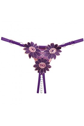 ZHINIAN Culotte sexy en dentelle ajourée au crochet pour femme, violet, taille unique