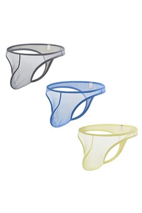 BIATWOWR String sexy taille basse en maille transparente avec pochette pour homme, 3 x Multi 02, L