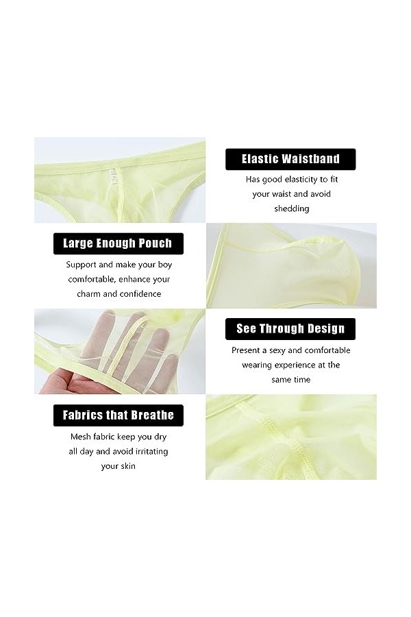 BIATWOWR String sexy taille basse en maille transparente avec pochette pour homme, 3 x Multi 02, L