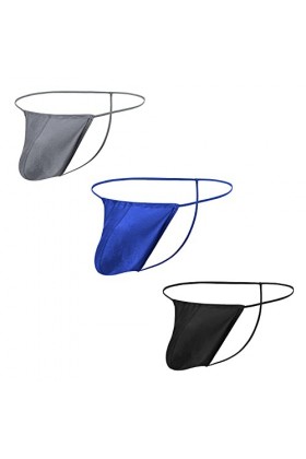 BIATWOWR String string réglable sans étiquette pour homme - Sous-vêtements sexy - Grande poche avant - Dos en T - Taille bass