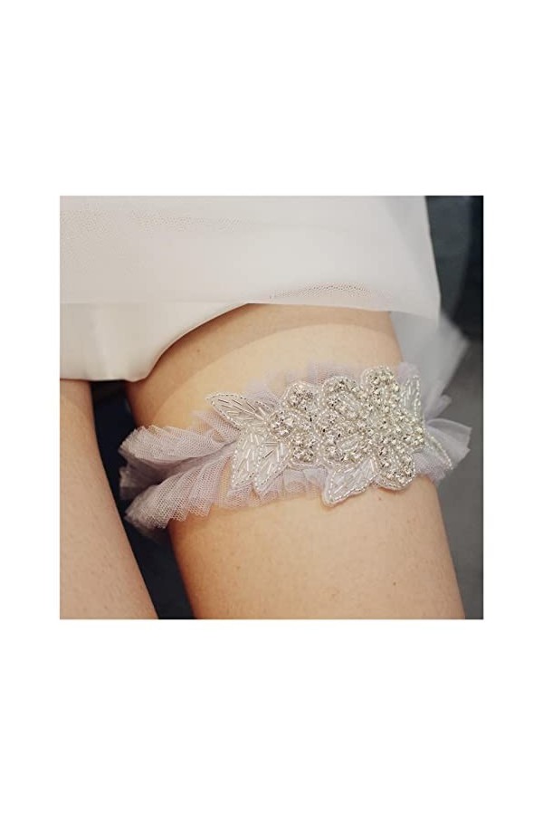 COLIFAS Sexy Broderie Mariage Jarretière Ceinture Cuisse De Mariée Jarretière Couleur : Gris, Taille : Taille Unique Gris 