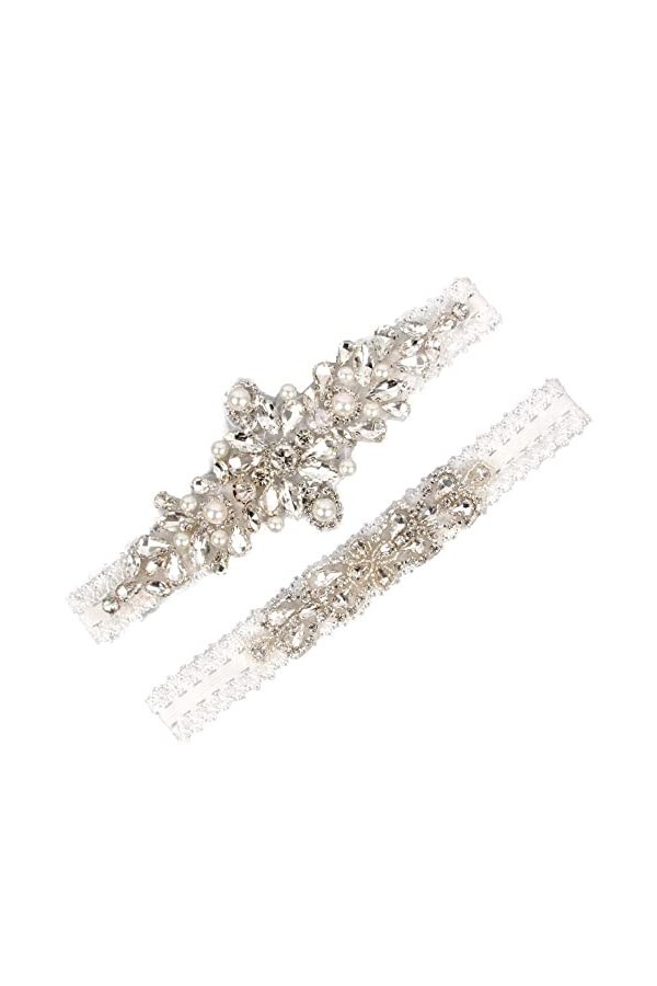 NC Accessoires de Robes de mariée jarretière, Accessoires de Mariage de mariée jarretière de Jambe en Dentelle Strass Sexy-Bl