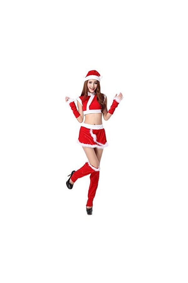 Nuisettes Sexy Femme De Noël Sexy Père Noël Ensembles Femmes Velvet Rouge Crop Top Set Fête De Vacances Montrer Cosplay Unifo