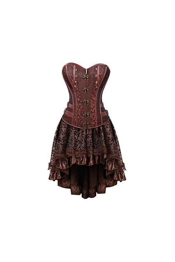 KHDFYER Sexy Lingerie for Sex Femmes Steampunk Gothic Overbust Corset Dress Brocade Lace Up Corsets Et Bustiers avec Jupe Lay