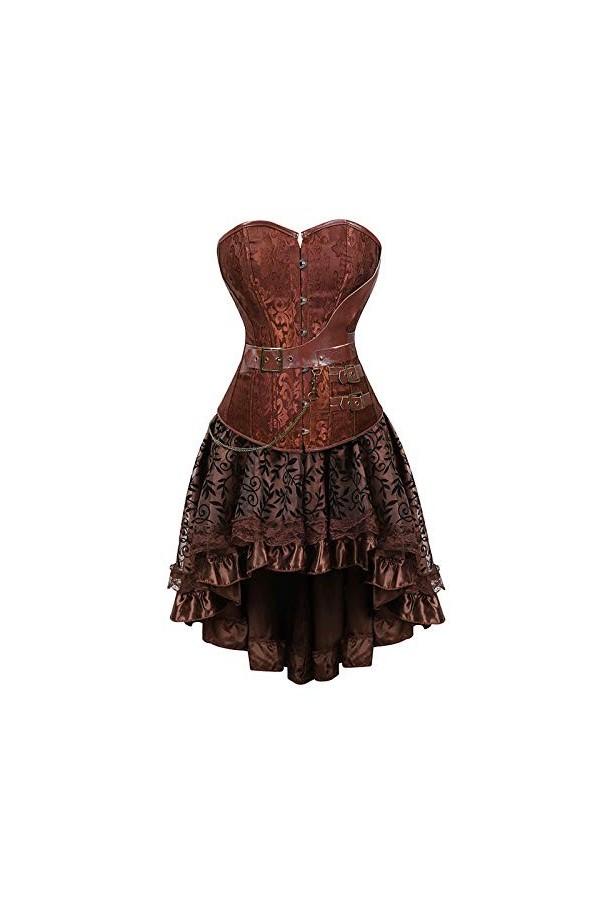 KHDFYER Sexy Lingerie for Sex Femmes Steampunk Gothic Overbust Corset Dress Brocade Lace Up Corsets Et Bustiers avec Jupe Lay