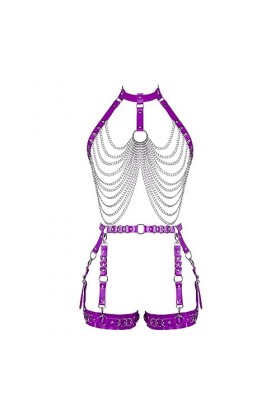 Femmes Body Strap Cuir Soutien - Gorge Creux Cupless Garter Costume Punk Gothique Halloween Club Dance Carnaval Costume Noir