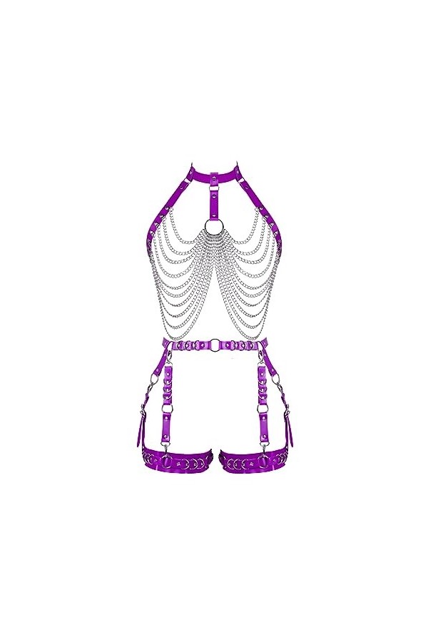 Femmes Body Strap Cuir Soutien - Gorge Creux Cupless Garter Costume Punk Gothique Halloween Club Dance Carnaval Costume Noir