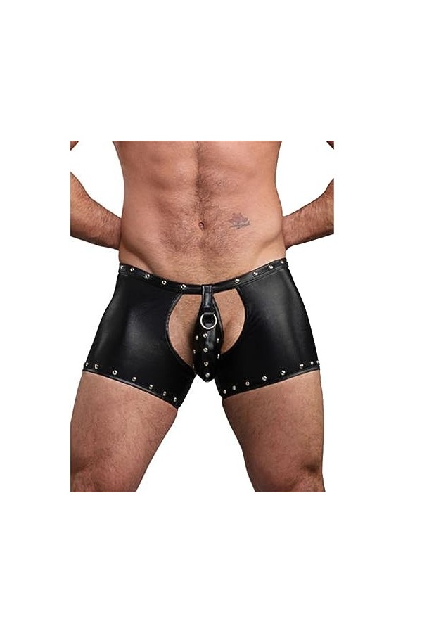 JYDQM Et Après Les Rivets Cuir des Modèles De Lingerie Sexy PVC Hommes en Cuir Verni Creux Pantalon en Cuir Serré Regard Humi