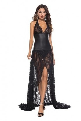 JYDQM Pantalon Sexy Vêtements Clubwear Sexy Robe en Cuir Verni PVC Sexy Peinture Pilei Soie Robe De Gaze Sexy PU/A/M