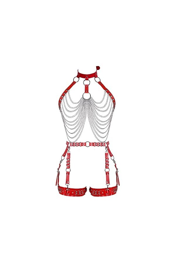 Femmes Body bandoulière en Cuir Soutien - Gorge élégant Corps évidé Cage Garter Set Punk Gothique Halloween Carnaval Dance Co