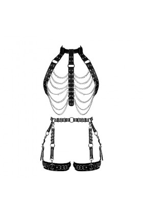 Femmes Body Strap Cuir Soutien - Gorge Creux réglable Mode Garter Set Punk Gothique Halloween Carnaval Dance Suit Vert Clair