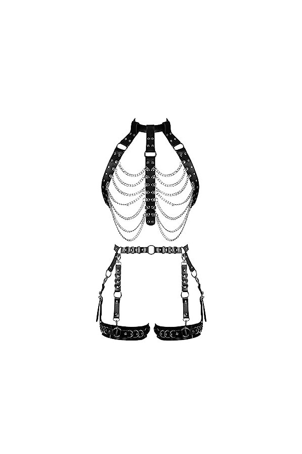 Femmes Body Strap Cuir Soutien - Gorge Creux réglable Mode Garter Set Punk Gothique Halloween Carnaval Dance Suit Vert Clair