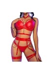 ZTIANEF La grilleLingerie érotique PU Strappy Chain Sexy Uniform Set, Rouge, S