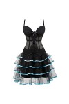 DELIGUO Bustiers et Corsets Femme - Bow Corset Robe Sexy Bretelles Vintage Bustier Body Shaper Lingerie Top avec Maille Mini 