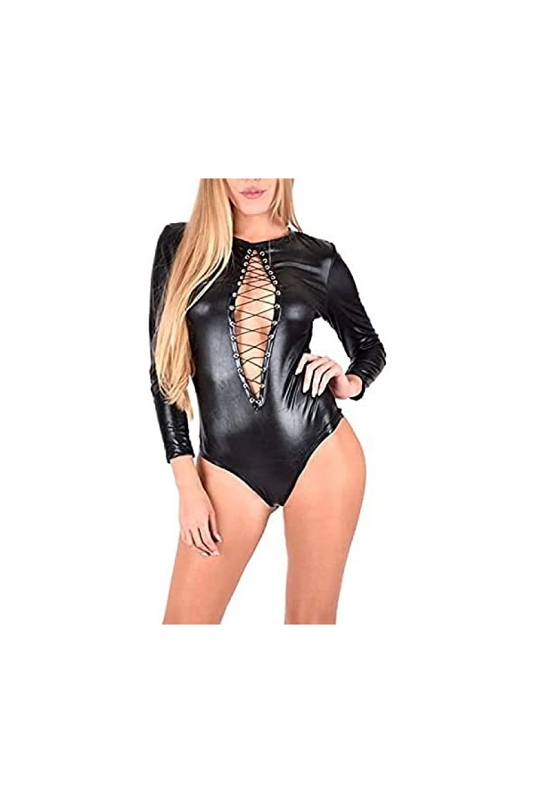 Femmes Lingerie Sexy Body En Cuir Verni Costumes De Justaucorps Érotiques,Noir,XX-Grand