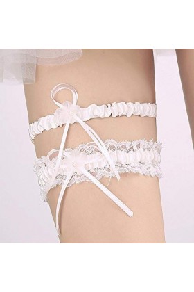 Jarretière en Dentelle pour Dames, jarretière de Mariage avec nœud en Dentelle-Bleu Marine, Ceintures en Dentelle Extensible 