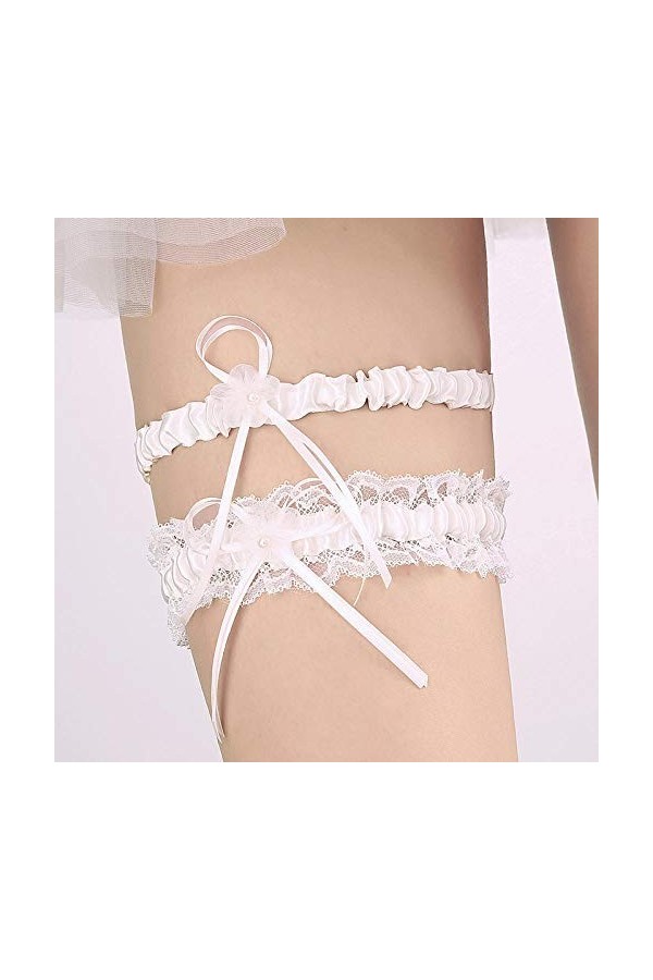 Jarretière en Dentelle pour Dames, jarretière de Mariage avec nœud en Dentelle-Bleu Marine, Ceintures en Dentelle Extensible 