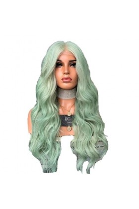 DUNEL Wig For Women Long Body Wave Wigs for Women Mint Green Middle Part Hairline Halloween Party Costume Cosplay Wig Fashion
