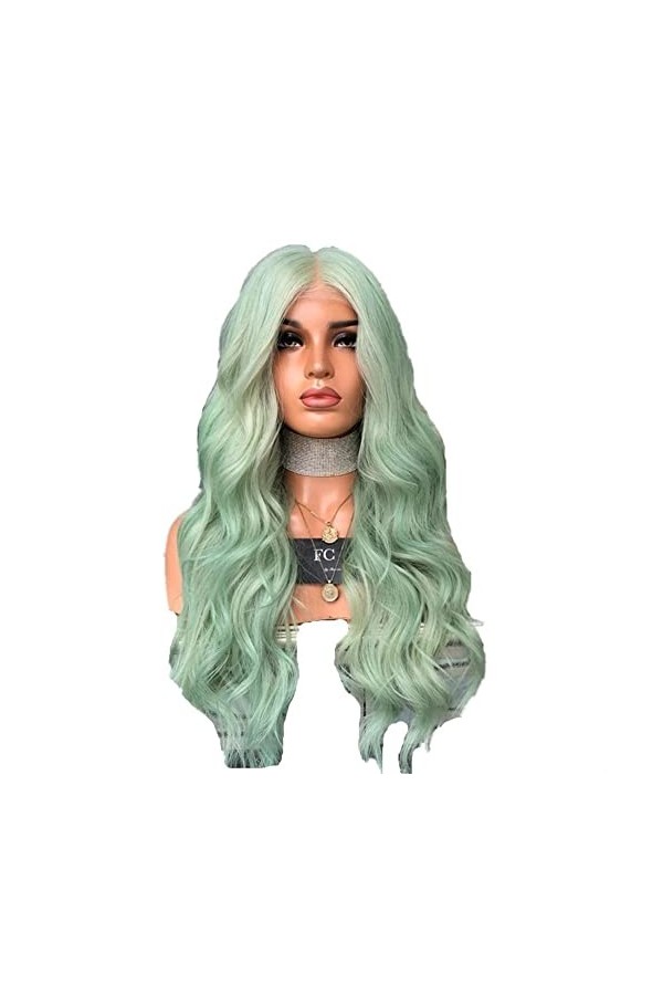 DUNEL Wig For Women Long Body Wave Wigs for Women Mint Green Middle Part Hairline Halloween Party Costume Cosplay Wig Fashion
