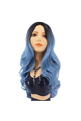 DUNEL Wigs Hair For Women Long Body Wave Wigs for Women Ombre Blue With Dark Roots Middle Part Hairline Costume Cosplay Wig P