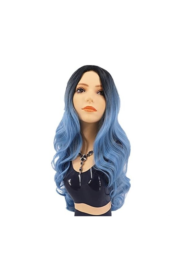 DUNEL Wigs Hair For Women Long Body Wave Wigs for Women Ombre Blue With Dark Roots Middle Part Hairline Costume Cosplay Wig P