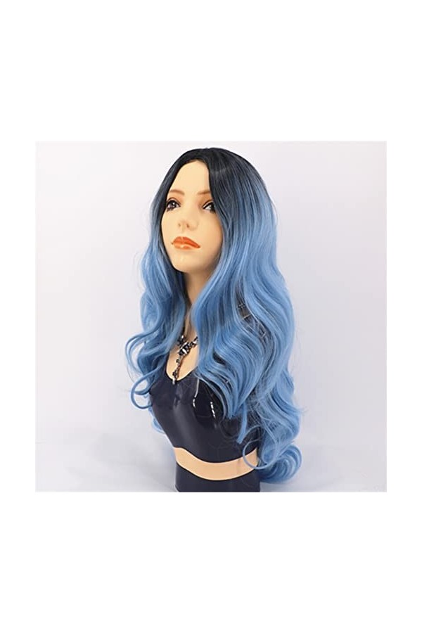 DUNEL Wigs Hair For Women Long Body Wave Wigs for Women Ombre Blue With Dark Roots Middle Part Hairline Costume Cosplay Wig P