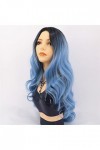 DUNEL Wigs Hair For Women Long Body Wave Wigs for Women Ombre Blue With Dark Roots Middle Part Hairline Costume Cosplay Wig P